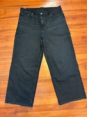American Eagle Curvy High Rise Baggy Straight Jeans 14 Short Black